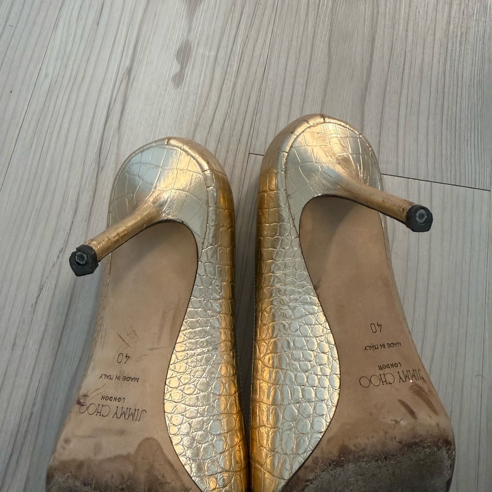 Jimmy Choo Metallic Gold Alligator Pumps - Picture 6 of 6